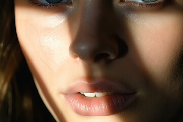 Fototapeta premium A close up of a woman's face with blue eyes
