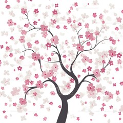 Plakat seamless illustration of a Cherry Blossom - A minimalist design featuring a vintage-style graphic of pink cherry blossoms on a white background , inspired by Japan s iconic sakura trees.