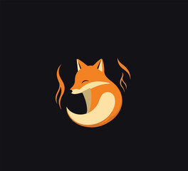 Obraz premium Logo cartoon fox on a dark background. Vector illustration