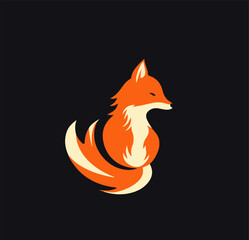Obraz premium Logo cartoon fox on a dark background. Vector illustration