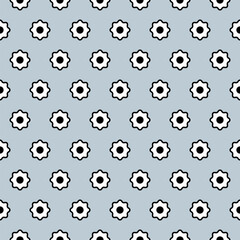 Seamless abstract floral pattern. Geometric vector ornament. Stylish background. Graphic design for flower composition decorations. White elements with black outlines on a gray backdrop.