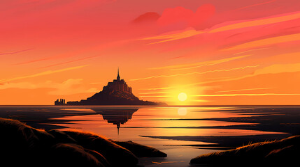 Illustration of beautiful view of Mont Saint-Michel, France