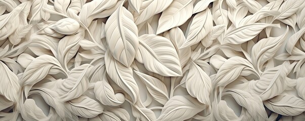 an Abstract Horizontal background, various leaves, carved engraved ivory. Liquid flow texture. Fluid art Abtract-themed, photorealistic illustrations in JPG. generative ai