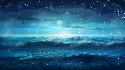 Naklejka na ściany i meble ocean, The ocean breeze was cool and refreshing, fantasy with, illustration design, glitter, twinkle, fantasy background, bright atmosphere, bright mood,