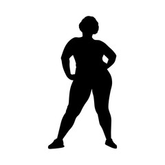 Fototapeta na wymiar Vector illustration. Fat woman silhouette. Body positive. Fat girl goes in for sports.