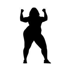 Vector illustration. Fat woman silhouette. Body positive. Fat girl goes in for sports.