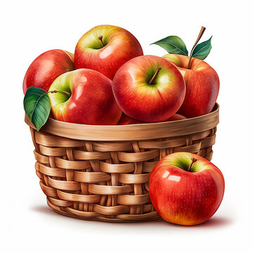 Ripe Red Apples in a Rustic Wooden Basket