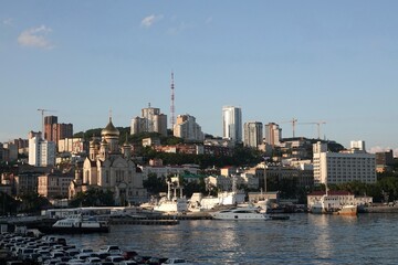 View of the city of Vladivostok from the Golden Horn Bay