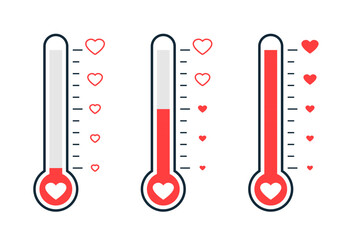 Fundraising thermometer with heart at different levels icon. Clipart image isolated on white background - 605053917