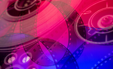 background with film strip and mechanism for film production film industry film festival concept