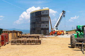 A large water tank during construction in a hilltop subdivision of new homes in the Spokane...