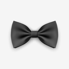 Vector 3d Realistic Black Bow Tie Icon Closeup Isolated on White Background. Silk Glossy Bowtie, Tie Gentleman. Mockup, Design Template. Bow tie for Man. Mens Fashion, Fathers Day Holiday