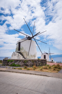 Corvo Island, Azores - Ancient windmills by the coast