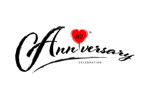 82 Years Anniversary Celebration logo with red heart vector, 82 number logo design, 82th Birthday Logo, happy Anniversary, Vector Anniversary For Celebration, poster, Invitation Card