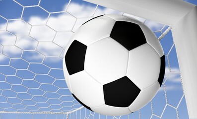 Soccer ball goal concept, stadium background