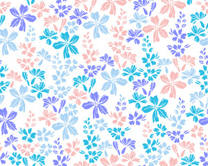 Small field forget-me-not flowers repeat ornament vector illustration.