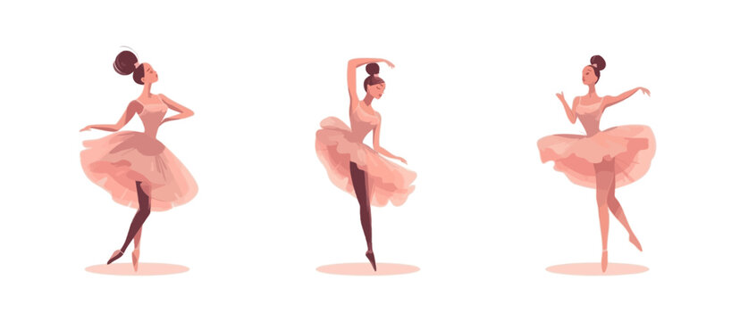 Ballerina girl, flat cartoon style, isolated on white background. Vector illustration