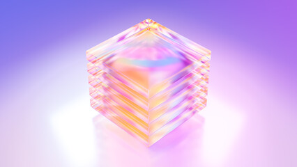 Abstract colorful gradient glass square geometry design, minimal geometric glossy reflection cube background, fluent style 3D rendering elements - 605065592