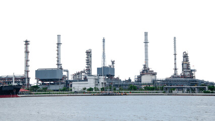 Bangchak Petroleum oil refinery, beside the Chao Phraya River, Phra Khanong District, Bangkok,...