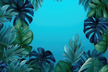 Fototapeta na wymiar Collection of tropical leaves,foliage plant in blue color with space background. Generative AI
