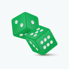 Vector 3d Realistic Green Game Dice with White Dots Set Closeup Isolated on White Background. Game Cubes Couple for Gambling in Different Positions, Casino Dices, Round Edges