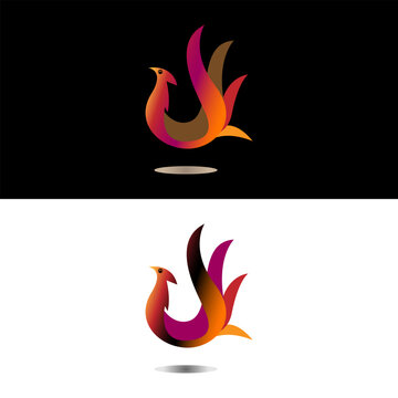 Rooster in elegant flame fire shape logo design
