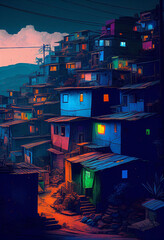 Psychedelic Favela Shanty Town Landscape