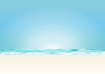Fototapeta na wymiar 青空が広がる夏の海と砂浜の背景イラスト（シンプル）