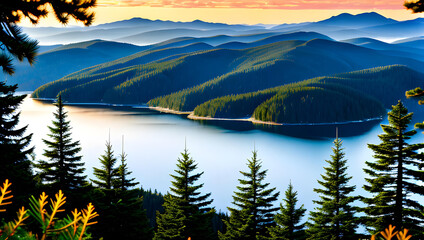 Northern landscape with trees and fjords image