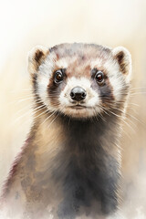 Fototapeta premium watercolour portrait of a ferret, generative AI