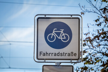 german bicycle boulevard roadsign in Cologne with the mentions in German language fahrradstrasse...