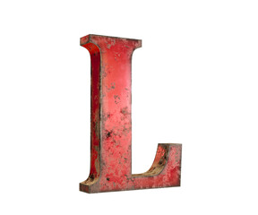 3d font letter L made of red metal and rusty