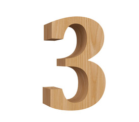 3d wood number 3, 3d font, illustration, anniversary 