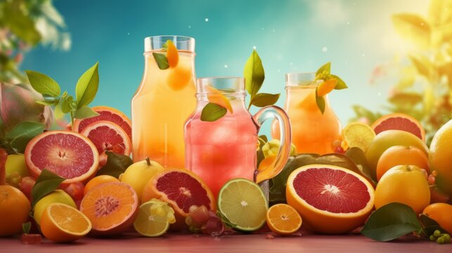 Assortment of Citrus Fruits and Juice Drinks