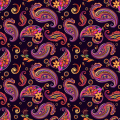 Paisley ethnic pattern design. floral pattern with paisley and indian flower motifs. damask style texture fabric for textil and decoration