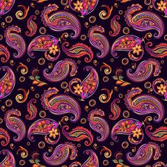 Paisley ethnic pattern design. floral pattern with paisley and indian flower motifs. damask style texture fabric for textil and decoration