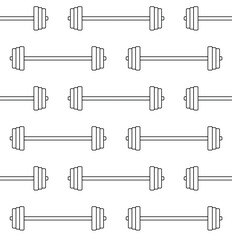 Vector seamless pattern of flat outline barbell isolated on white background