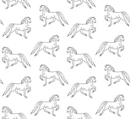 Vector seamless pattern of hand drawn doodle sketch American Saddlebred horse isolated on white background