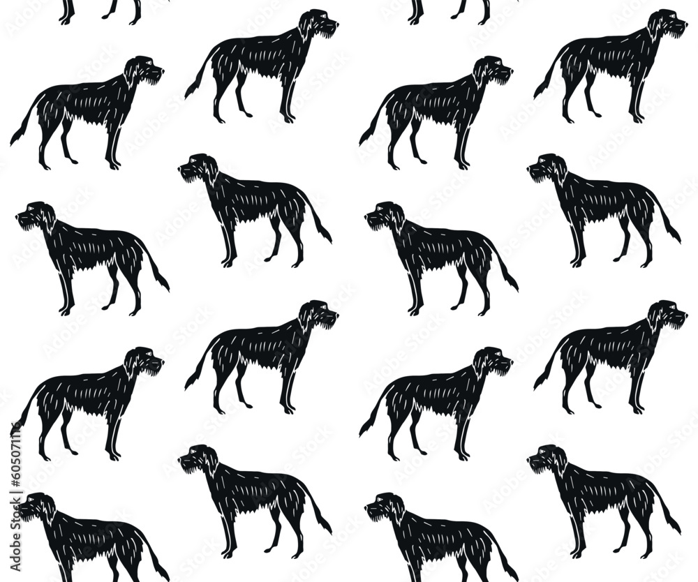 Poster vector seamless pattern of hand drawn doodle sketch black wolfhound dog isolated on white background