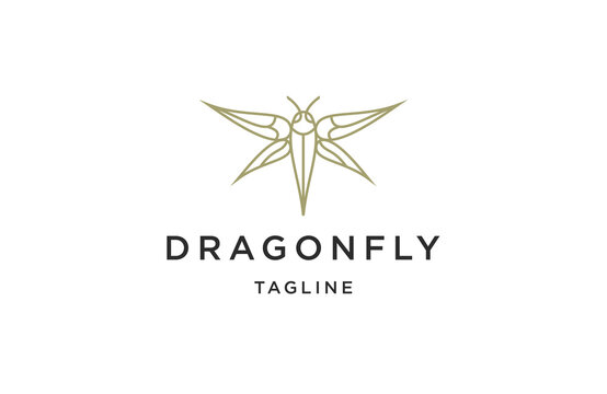 Dragonfly line art logo icon design template flat vector