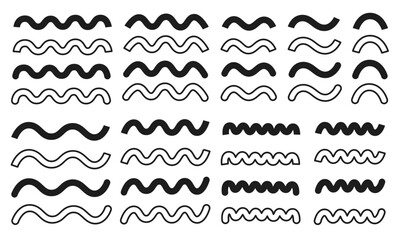中太の波線のイラストセット/波/線/装飾線/ベクター/デザイン