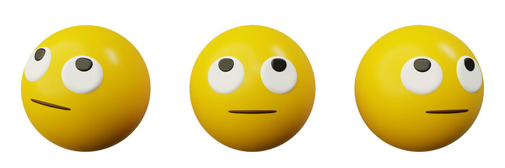 3d Emoticon Rolling eyes up cartoon emoji or smiley yellow ball