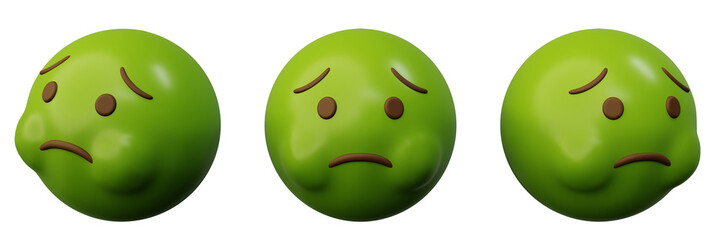 3d Emoticon nauseated face cartoon emoji or smiley green ball