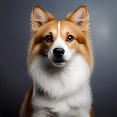A furry brown and white dog, generative AI 