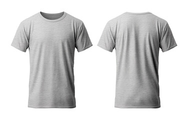 plain gray t-shirt mockup template, with view, front and back, isolated on transparent background