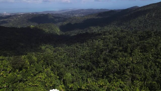aerial view of Yokahu Tower in El Yunque forest Puerto Rico