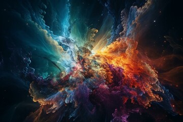 Obraz na płótnie Canvas Colorful supernova nebula and stars, mysterious glowing universe. Generative AI