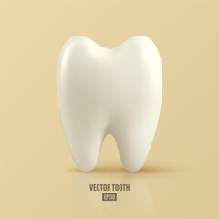 Vector 3d Realistic Tooth. Dental Inspection Banner, Plackard. Tooth Icon Closeup. Medical, Dentist Design Template. Dental Health Concept