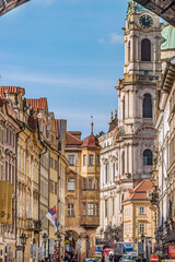 Fototapeta na wymiar Celetna (Zeltnergasse) Street. It is a street connecting the Old Town Square with the Powder Gate. It is one of the oldest streets in Prague and is part of the Royal Route. Czech Republic, 2018