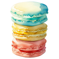 Watercolor illustration of A Rainbow of Delicious Stack of Macaroons created with generative AI